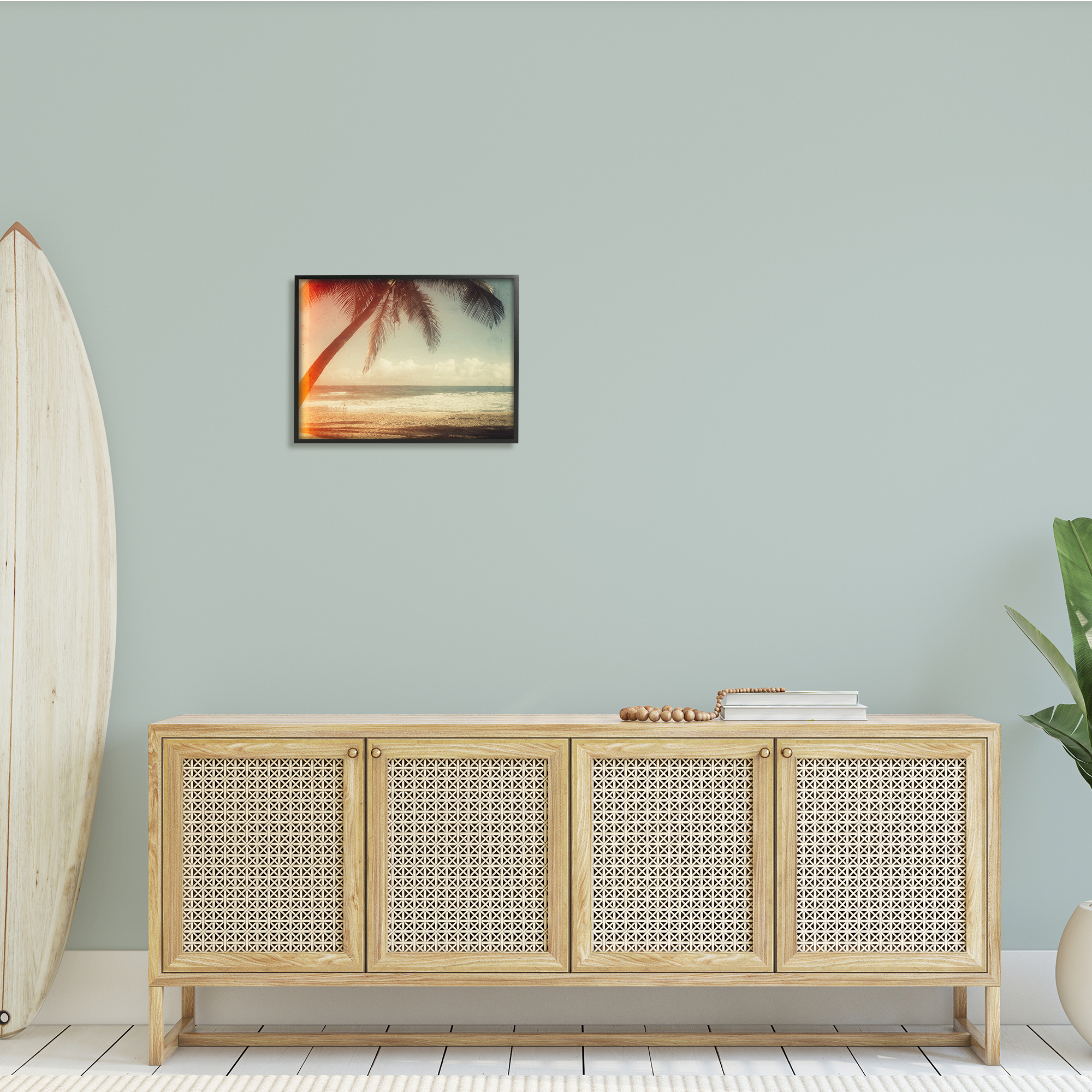 Stupell Indtries Vintage Sun Bleached Ocean Scene Hanging Palm Tree,20 x 16,Design by Acosta
