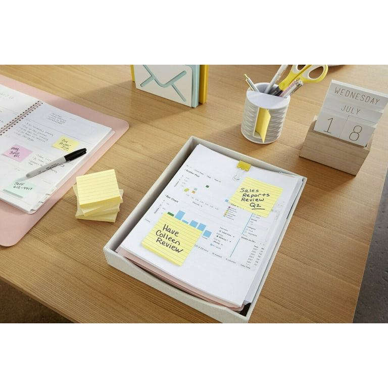 Post-it® Super Sticky Notes, 4 in x 4 in, Canary Yellow, Lined, 3 Pads/Pack
