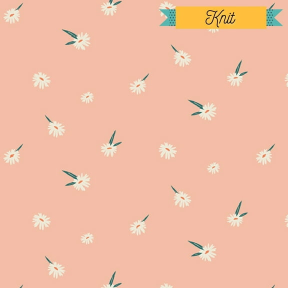 Pink Daisy KNIT fabric, Art Gallery Dancing Daisies Sweet Campsite, Sold by the Quarter Yard