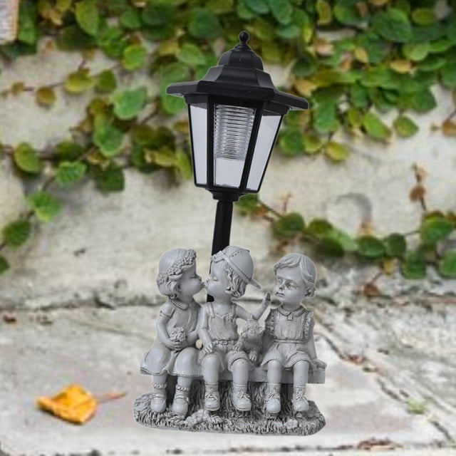 Estatua de jardín de luces solares, adorno de resina, manualidades decoración de la lámpara de jardín hexagonal coleccionable para el patio del patio