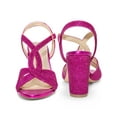 thumbnail image 5 of BLISSFUL STEP Glitter Sparkly Heels Crisscross Strap Chunky Heel Sandals for Women Hot Pink (Size 6), 5 of 6