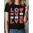 thumbnail image 2 of Camiseta de mujer "San Valentín Amor", camisetas de manga corta, camisetas casuales, camisetas de cuadros rojos con cuello redondo para mujer, 2 of 8
