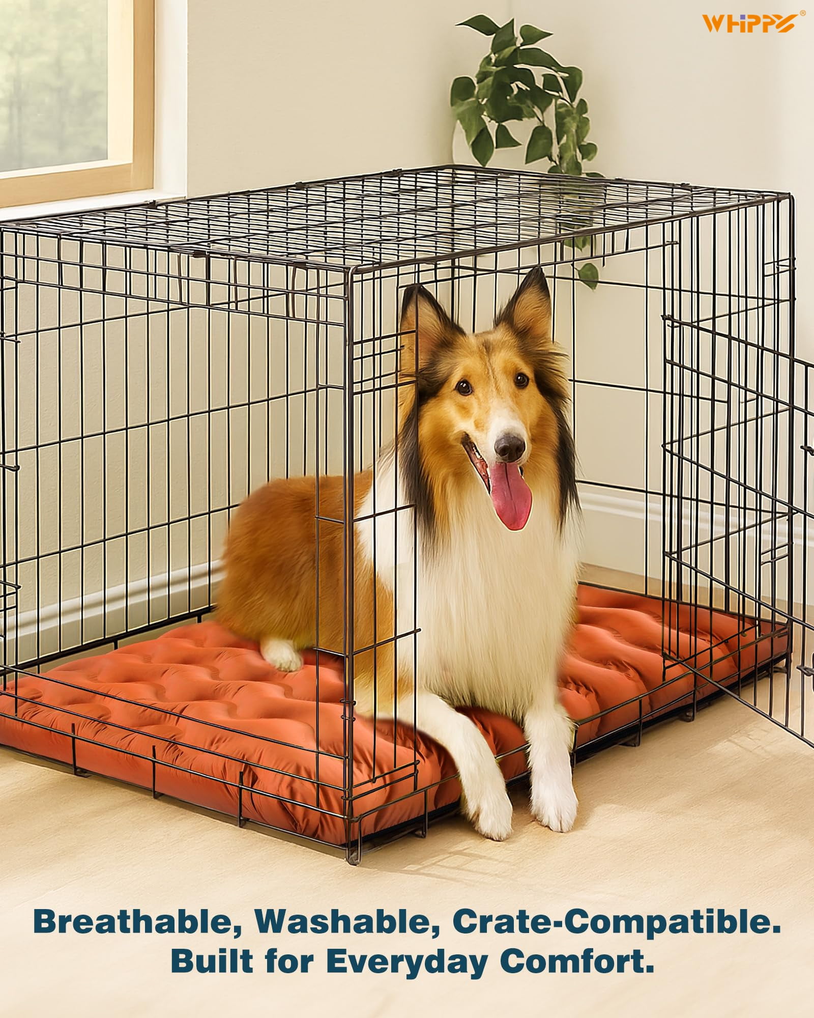 Orthopedic Dog Bed for Large Medium Small Dogs Waterproof Memory Foam Dog Crate Bed Washable Pet Bed with Removeable Cover, 36"x27", Orange