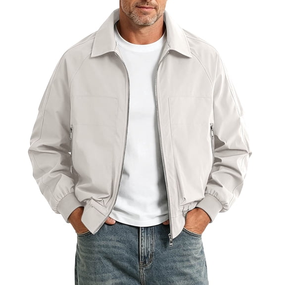 Lyrehush Men's Casual Fall Jackets Windproof Lightweight Big and Tall Windbreaker Collared Golf Jacket