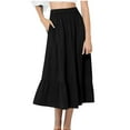 thumbnail image 2 of Jinhomg Women's Summer Casual Skirts Elastic High Waist Tiered Skirts Flowy Pleated Maxi Skirts Lightweight A Line Vacation Skirts Black XXL, 2 of 7