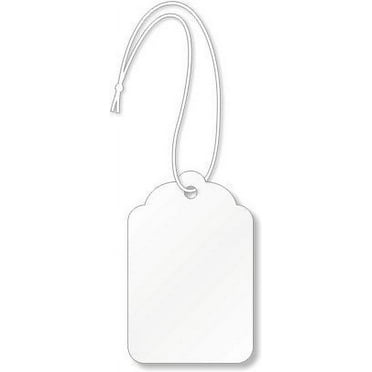 Merchandise Tags (No.8) Blank w String Attached, White Cardstock (1.75" x 2.875"), Scalloped End Design - Pack of 1,000 Tags
