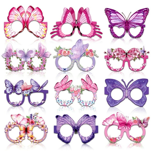 AOOOWER Pack of 12 Butterfly Paper Glasses Frame Novelty Party Paper Glasses for Kids Adults Wedding Birthday Party Supplies
