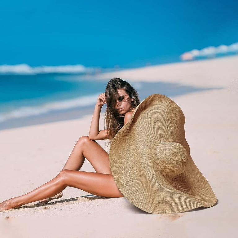 Oversized Foldable Beach Straw Sun Hat for Women Wide Brim Travel Holiday MEANIT Womens Sun Straw Hat Oversized Wide Brim Summer Hat  main image 4