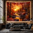 thumbnail image 6 of Autumn River Landscape with Cabin at Sunset, Serene Digital Art for Nature Lovers, Rustic River Scene Artwork, Housewarming Gift Tapestry Wall Hanging for Bedroom and Living Room, 6 of 7