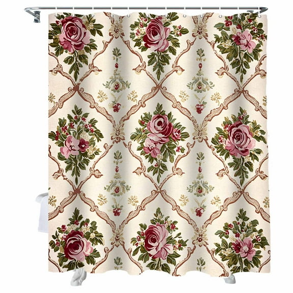 Shower Curtains Red Rose Bath Curtain Vintage Flower Waterproof Bathroom Shower Curtain Set with Hooks Decoration 36 x 72 Inches