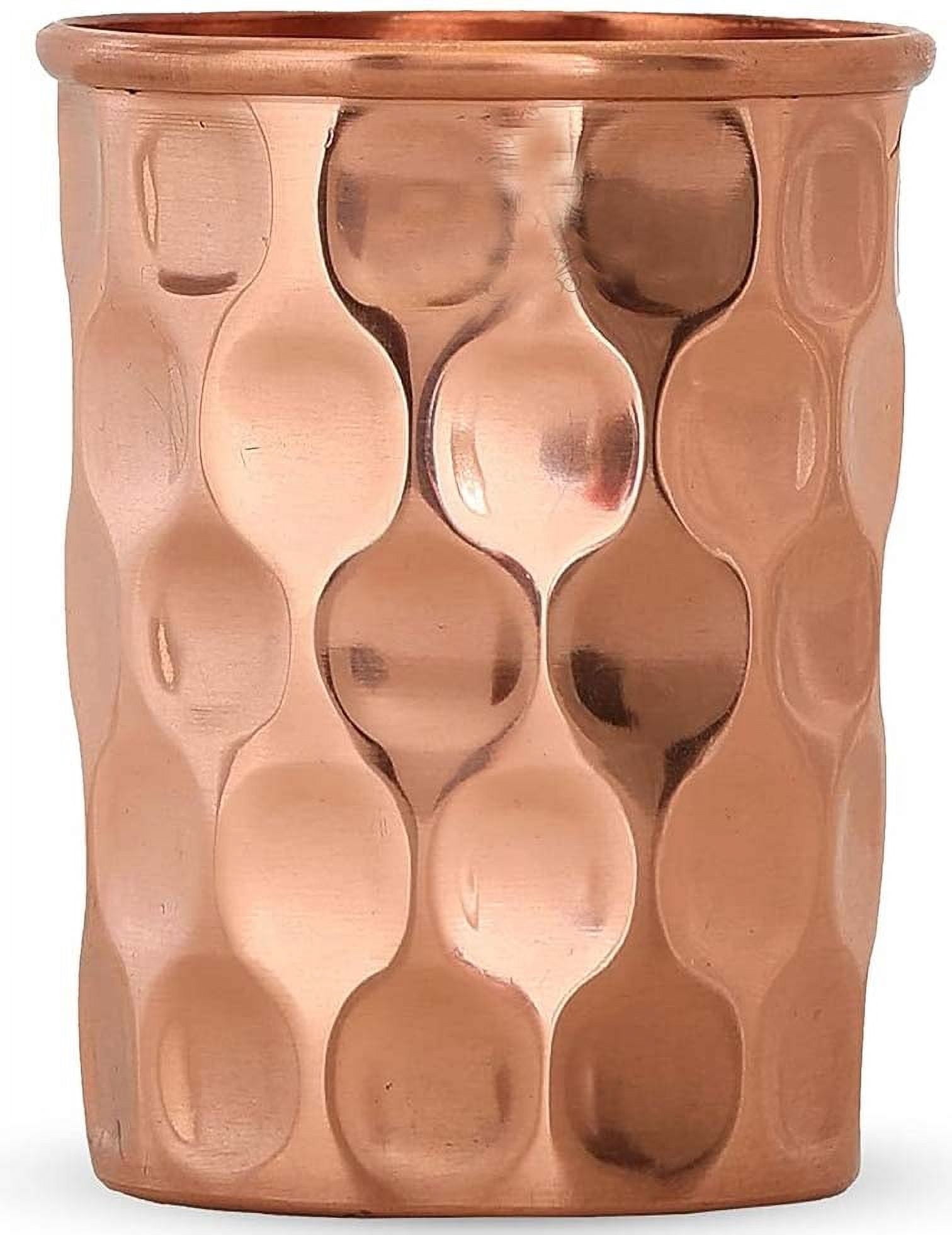 100% Pure Copper Diamond Cut Design 2 Liter Jug Pitcher with Brass Knob, 2 Dimond Copper Tumbler, Medium, Bronze