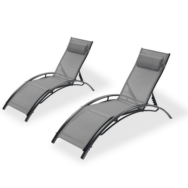 Hassch 2PCS Outdoor Chaise Lounges Aluminum Recliner Chair Beach Sun Chair, Gray