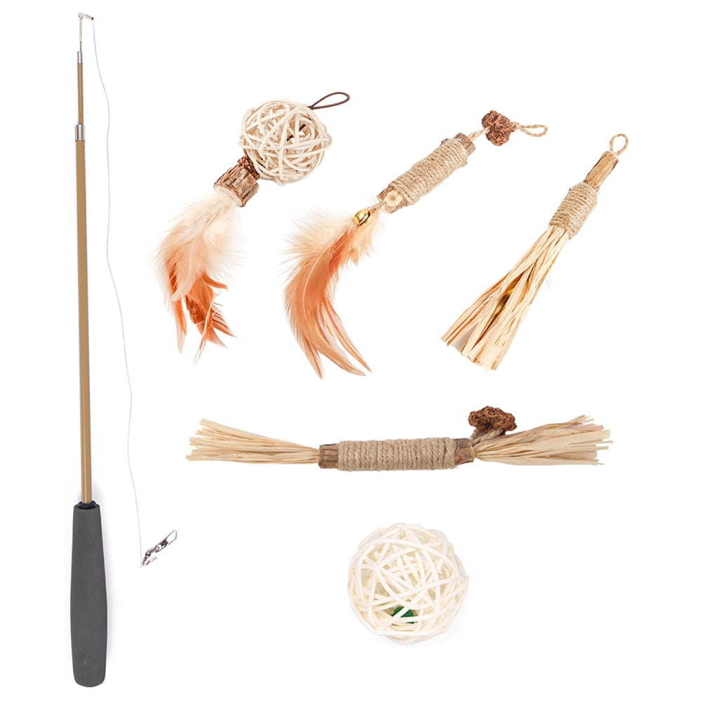 KYAIGUO Cat Toy Set Cat Teaser Sticks with Interchangeable Heads Cat