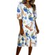 thumbnail image 1 of Vestido de Verano de Manga Corta Concha Impresión Cuello en V Reunido Vestido de Resort de Línea A, Vestido de Manga Azul de Puff para las Mujeres de Vacaciones, 1 of 6