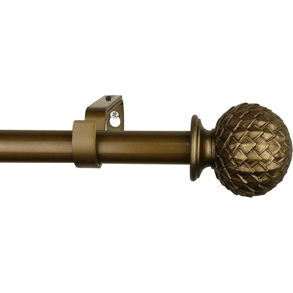 Urbanest Adjustable Single Curtain Rod Set Round Artichoke Finials – 1 - Inch Diameter, With Renaissance Gold Rod, 28–48 Inches