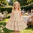 thumbnail image 6 of Glisme Girls Dress Solid Color Sleeveless Halter Summer Cozy Soft Toddler Kids Girls Dresses Size 5-6 Years Beige, 6 of 8