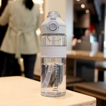 

Linen Purity Portable Straw Cup with Handle Scale Transparent Double Drink Lid Plastic Cup Car Water Bottle Drinking Cup Simple
