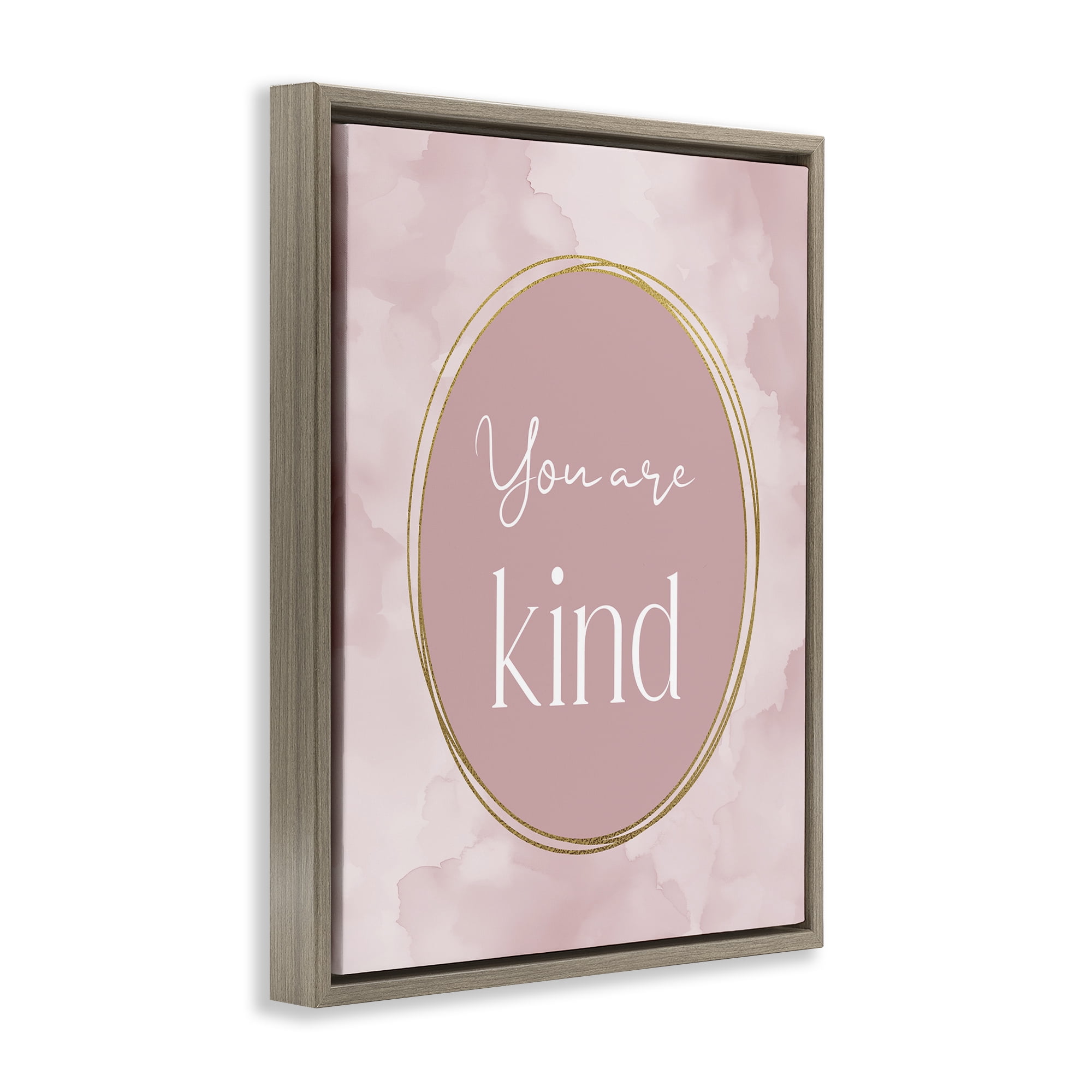 Stupell Industries Pink Golden Affirmation Brown Framed Floater Canvas Wall Art, design by Christine Simpson Art