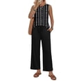 thumbnail image 3 of WIHOLL Two Piece Set for Women Summer Sleeveless Crewneck Lounge Top Wide Leg Drawstring Pants With Pockets Vacation Travel Outfits, 3 of 11