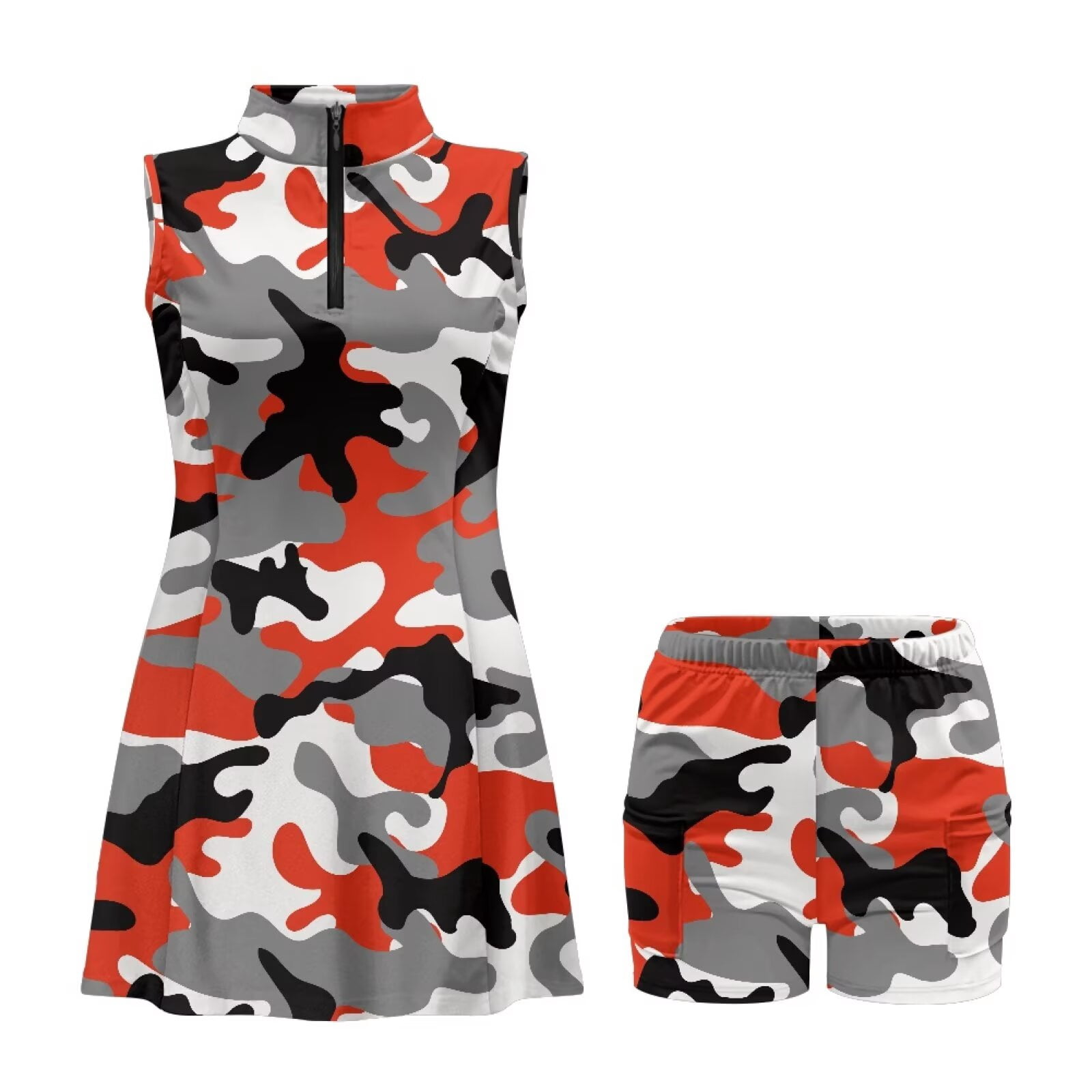 Yuyamidu Camo Hunting Golf Dresses for Women Size XL Casual Athletic Dress Half-Zip Collar Sports Activewear Dress Built in Shorts Tennis Dresses