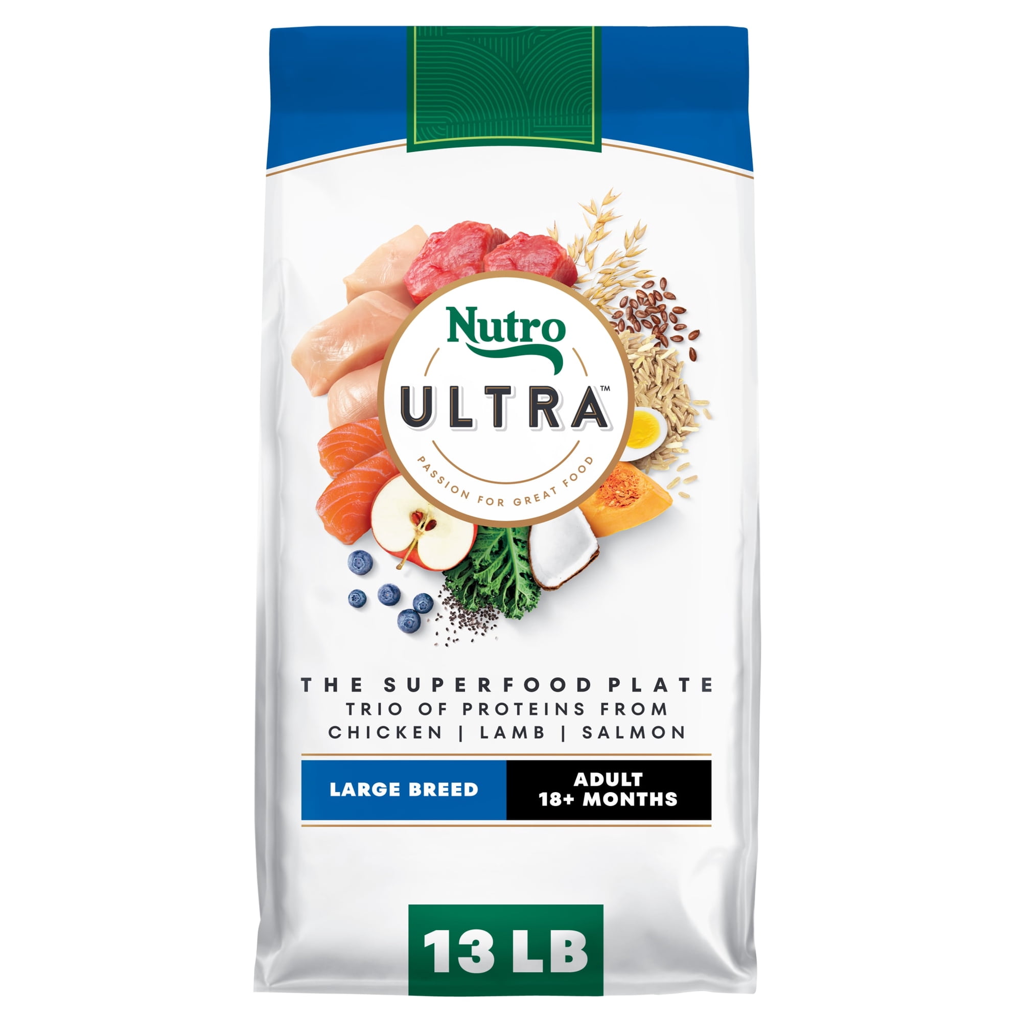 Nutro Ultra Adult Large Breed Dry Dog Food, Chicken, Lamb and Salmon Protein Trio, 13 lb Bag