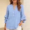 thumbnail image 5 of Vivianyn HD Women's Double Ruffle Sleeve V Neck Blouse, Casual Loose Fit Top,Light Blue,Size S-XXXL, 5 of 7