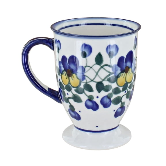 Blue Rose Polish Pottery Pansies Pedestal Mug