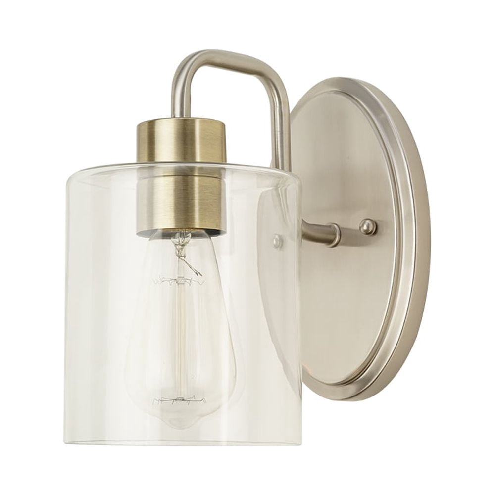 Cresswell Lighting 5.5" Modern Brushed Nickel Metal 1-Light Bath Vanity Wall Sconce with Clear Glass Shade