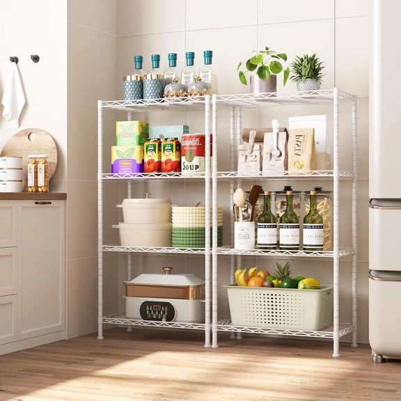 4-Tier Adjustable Wire Shelving Unit, Heavy Duty Metal Storage Rack Organizer for Kitchen Pantry Closet Bathroom Laundry White