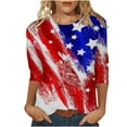 thumbnail image 2 of Lightning Deals of Today Womens 3/4 Length Sleeve Tops 2024 4th of July American Flag T Shirt Patriotic Pullover Blouse Casual Crewneck Tees, 2 of 4