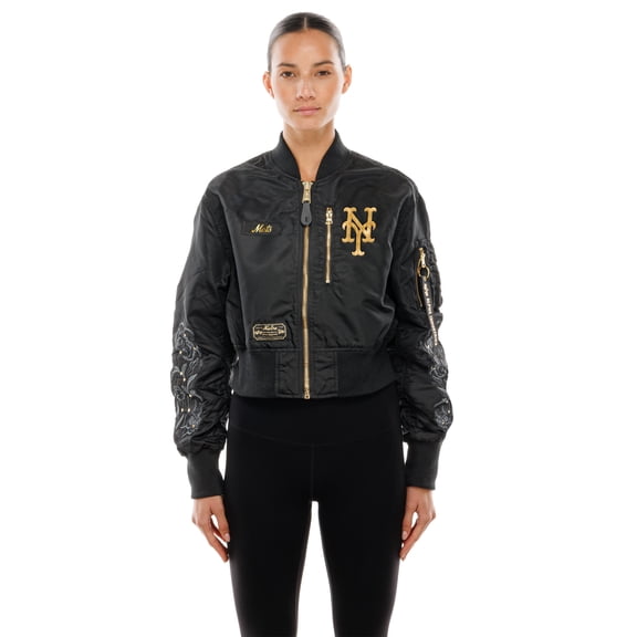 Women's New Era x Alpha Industries Black New York Mets Cropped Full-Zip Jacket