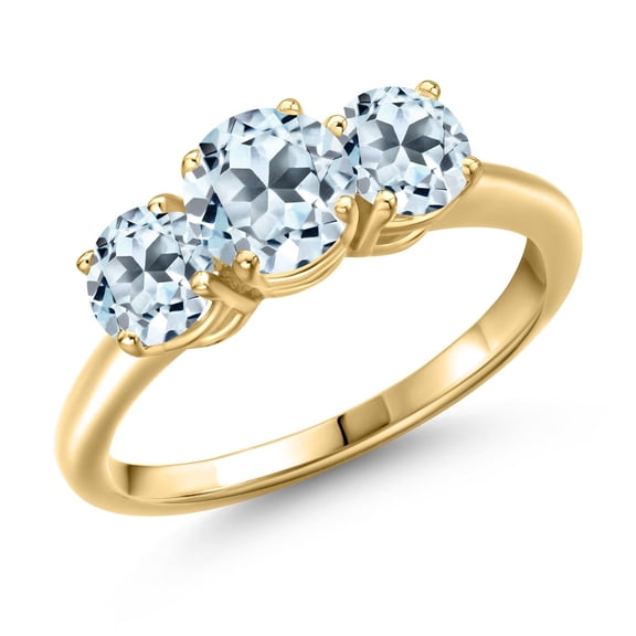 Gem Stone King 18K Yellow Gold Plated Silver Sky Blue Topaz Engagement Ring for Women | 2.40 Cttw | Round 6MM | Gemstone November Birthstone | Size 9