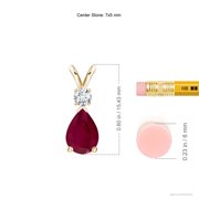 Angara Natural Ruby Teardrop Pendant Necklace for Women in 14K Yellow Gold (Size-7x5mm) - July Birthstone Jewelry | Ruby V-Bale Pendant