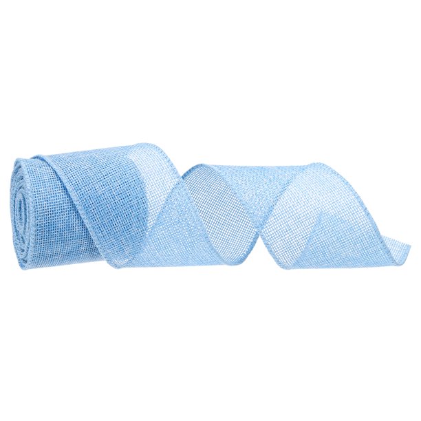 Cinta de Arpillera con Borde de Alambre Azul Claro 2-2/1 Pulgadas x 5 Yardas Cinta con Alambre para Empaque de Regalos