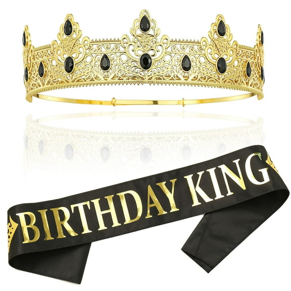 King Crown and Birthday Sash, Prom Decoration Gifts for Men (Gold-1)