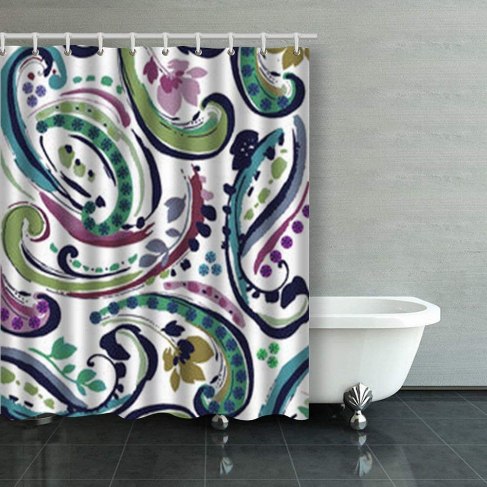 BSDHOME Watercolor Paisley Jewelry Shower Curtains Bathroom Curtain