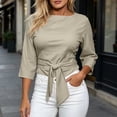 thumbnail image 3 of TGSLY Waist Tie Tops for Women Lightweight Soft Boat Neck Solid Color Shirts Dressy Casual 3/4 Sleeve Stretchy Knit Blouses S, 3 of 6