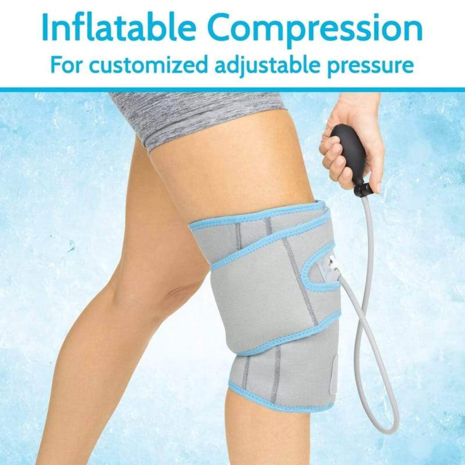 Vive Compression Knee Ice Wrap - Reusable Brace with Air Pump - Hot/Cold Therapy for Men, Women, Pain Relief, Swelling and Recovery Support - Adjustable and Inflatable Pack for Sports Injury Sprains