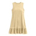 thumbnail image 3 of Fashion Summer Dress for Women Sleeveless Round Neck Casual Loose Fit Solid color Flowing hem Mid Dress for All Occasions Daily Date(Coffee,S), 3 of 5