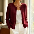 thumbnail image 4 of Aaihamo Women Fall Winter Long Sleeve Knitted Cardigan Open Front Button Down Casual Solid Blouse Sweater, Red L, 4 of 5