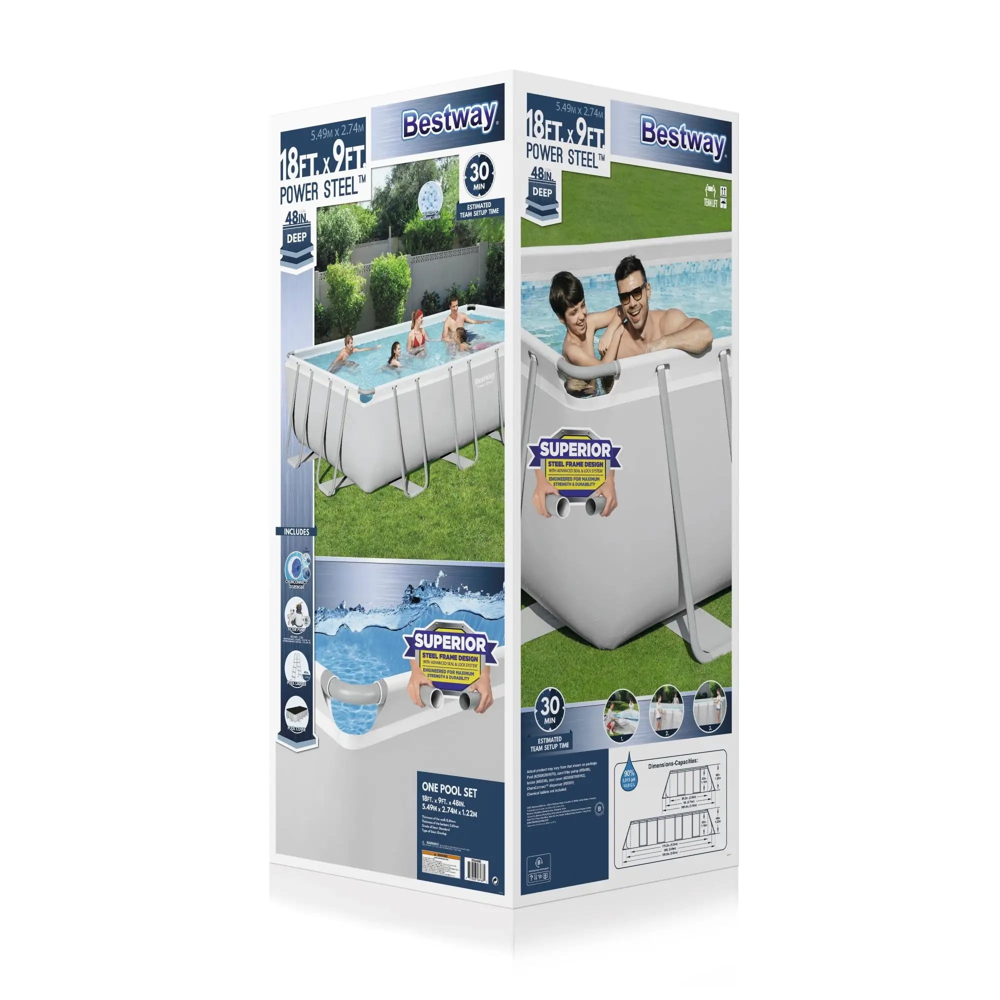 Bestway Power Steel 18' x 9' x 48" Rectangular Above Ground Pool Set