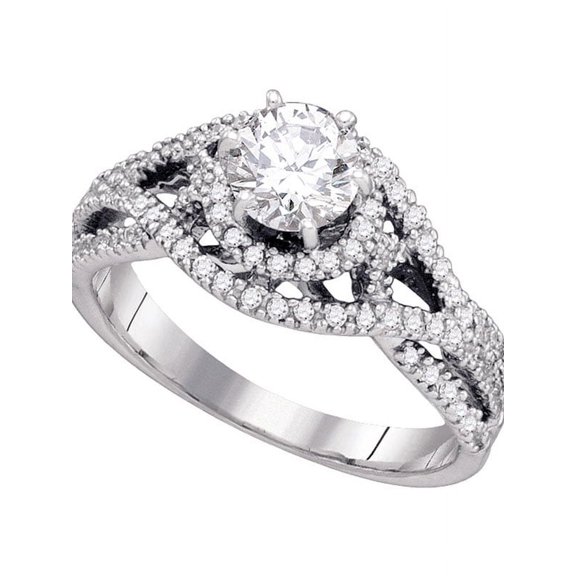 14K White Gold Womens Round Diamond Woven Openwork Bridal Wedding Engagement Ring 7/8 Cttw