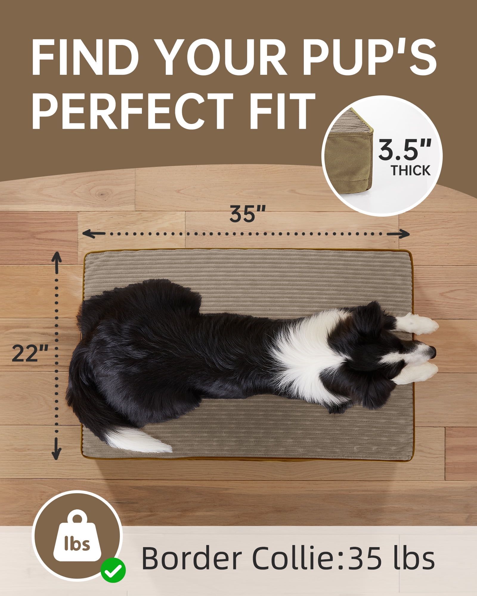Ophanie Coffee Orthopedic Dog Bed for Large and Medium Dogs with Non-Slip Bottom, Waterproof and Machine Washable Removable Pet Bed Cover,Size(35"x22"x3.5")
