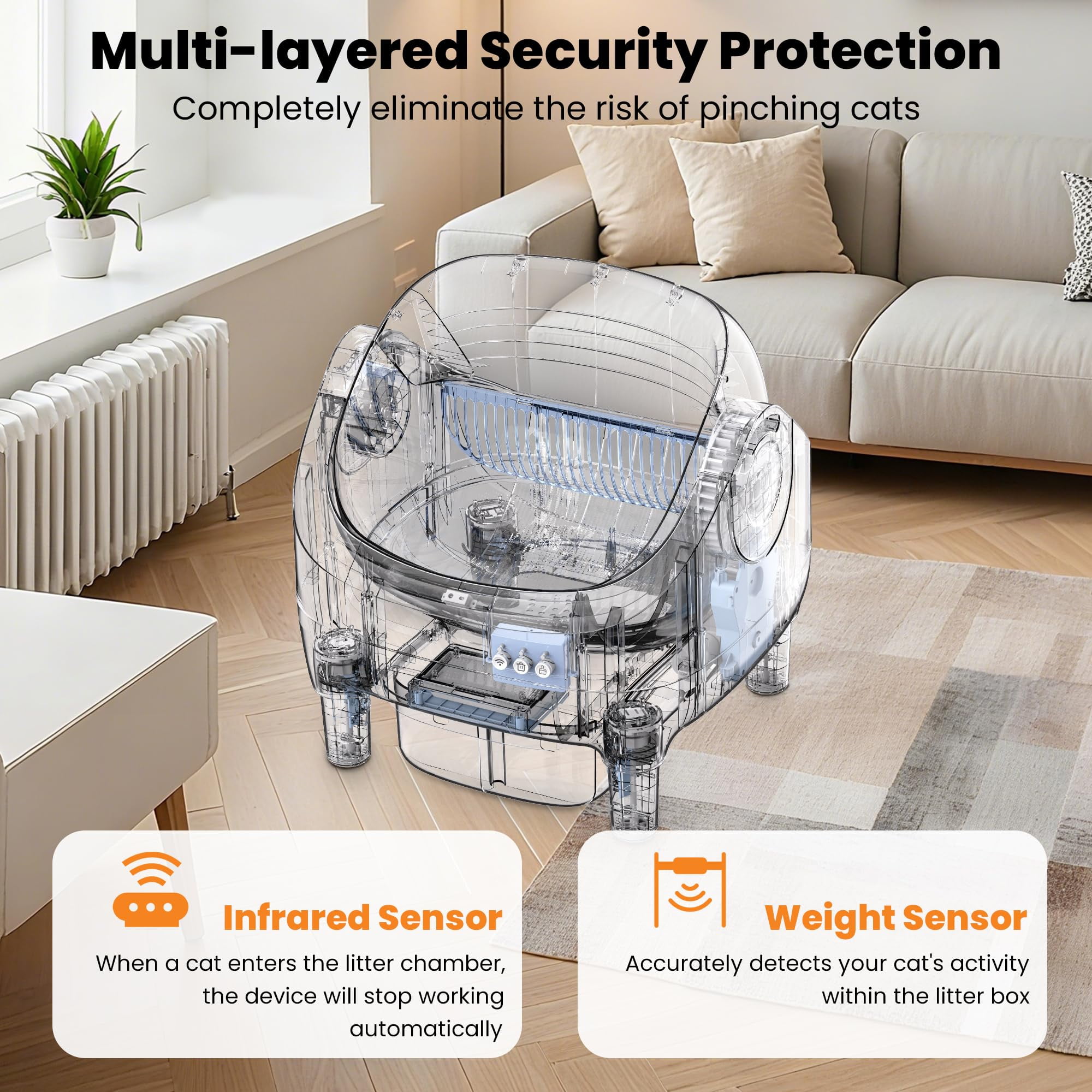 Upgraded Automatic Litter Box Self Cleaning, with Raised Step, Open Top Large Capacity for Multiple Cats, Odor Control ,Safety Protection , Smart App Control ,Health Monitoring ,Quiet Operation