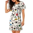 thumbnail image 2 of Honeii Aabstract Eyes Print Women's Loose Short Sleeve Nightgown, Soft Cotton Sleepwear, Comfy Loose Fit Pajama Dress for Sleep and Lounge, 2 of 6