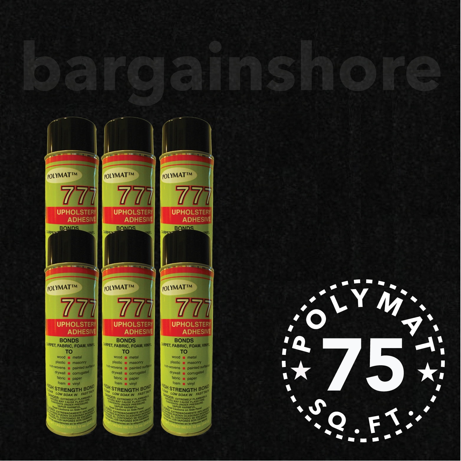 20FT x 3.75FT BLACK Speaker Box Carpet +6 Cans 777 Fabric Spray Glue