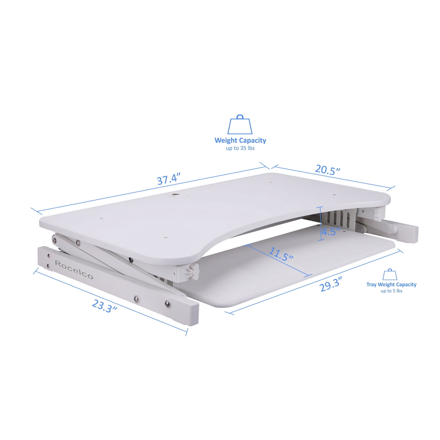 Rocelco Standing Desk Converter 37.5 Inch Deluxe Adjustable Riser, White