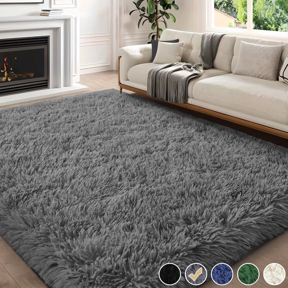 Nefoso Shag Area Rug, 6ft x 9ft Soft Fluffy Area Rugs for Living Room Bedroom Decor Carpet, Dark Gray