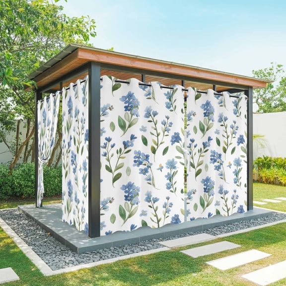Outdoor Curtains for Patio Waterproof, Blue Flowers Outdoor Privacy Panels Grommet, Spring Floral Farmhouse Leaves Rustic Blackout Outside Curtains for Porch/Cabana/Pergola/Gazebo 54"x84", 2 Panels