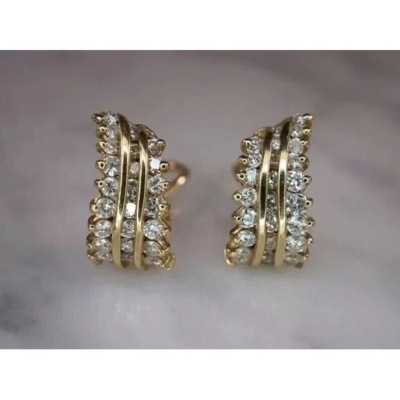 2Ct Round Cut Lab Created Diamond Women's Hoop Earrings 14K Yellow Gold Plated